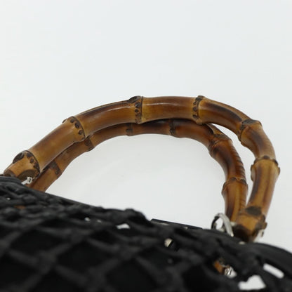 Gucci GUCCI Bamboo Hand Bag Leather Black Silver 000 1046 0542 Authentic 177859