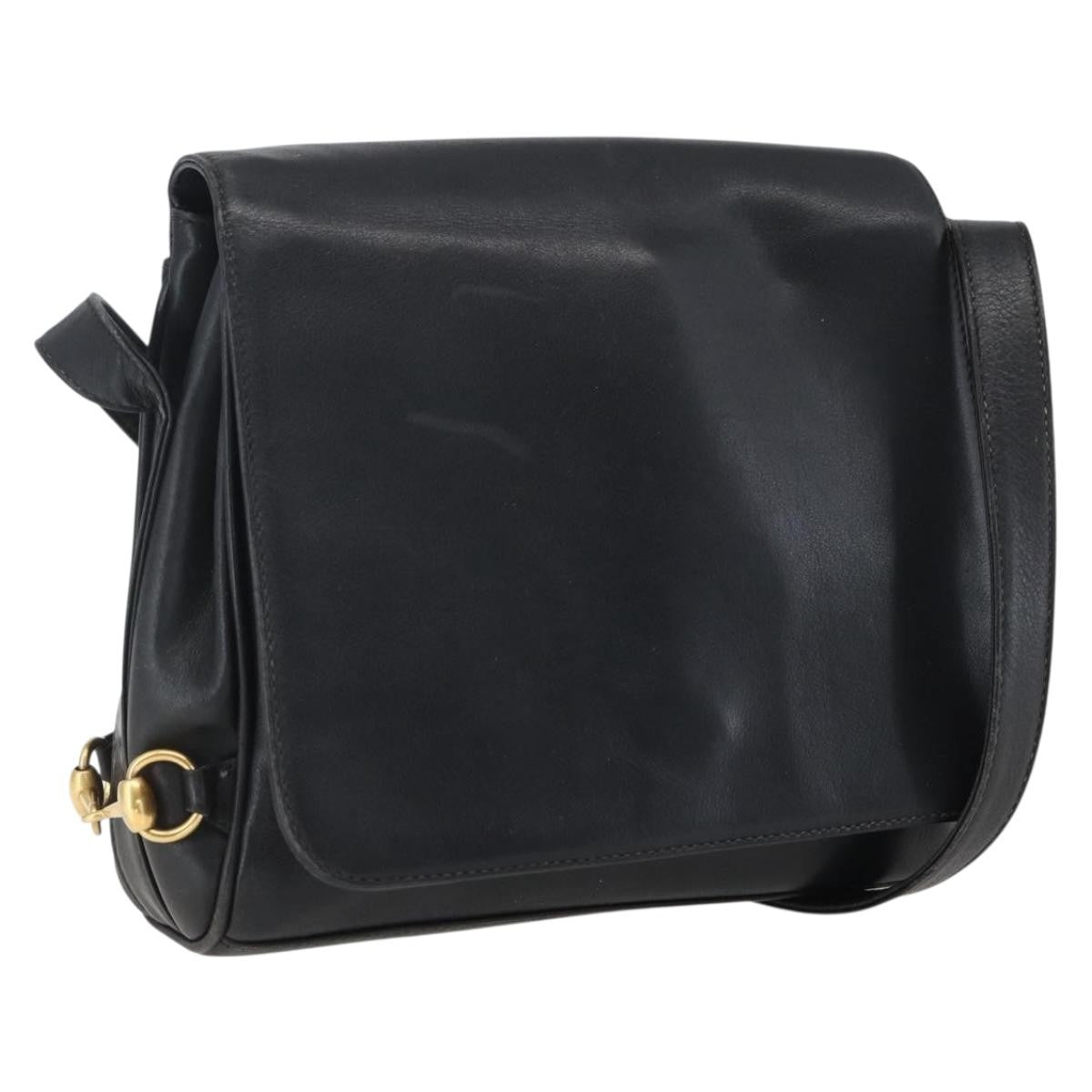 Gucci GUCCI Shoulder Bag Leather Black Silver 001 2214 Authentic ep13226
