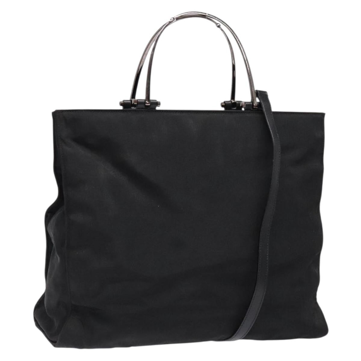 Gucci GUCCI Hand Bag Nylon 2way Black Silver 002 1028 2684 Authentic 139157