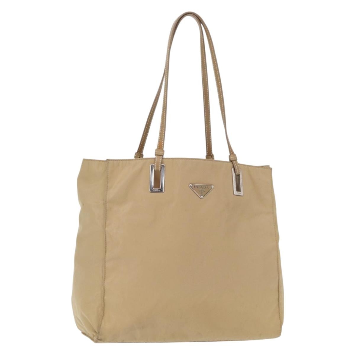 Prada PRADA Tote Bag Nylon Leather Beige Silver Authentic 156731