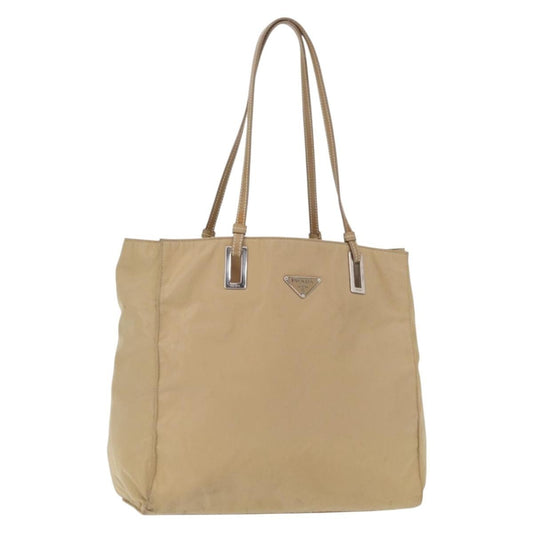 Prada PRADA Tote Bag Nylon Leather Beige Silver Authentic 156731