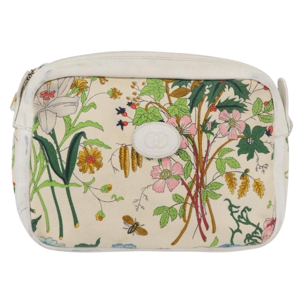 Gucci GUCCI Flora Shoulder Bag Canvas Leather White Gold 007 14 0068 Authentic fm5083