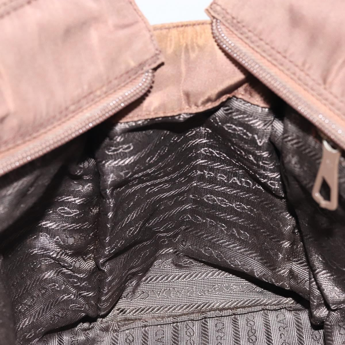 Prada PRADA Chain Hand Bag Nylon Brown Gold Authentic YKZ136