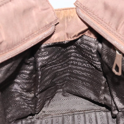 Prada PRADA Chain Hand Bag Nylon Brown Gold Authentic YKZ136