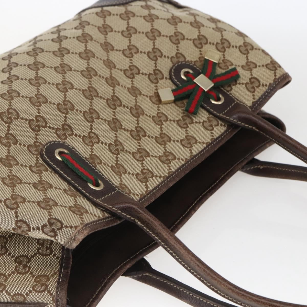 Gucci GUCCI Pretty GG Canvas Web Sherry Line Hand Bag Beige Gold 163805 Authentic 168668