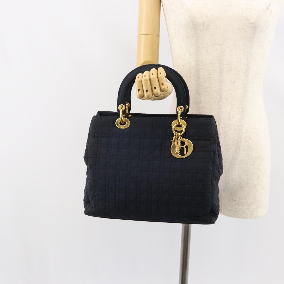 Dior Christian Dior Canage Hand Bag Nylon Navy Gold Authentic gh1098