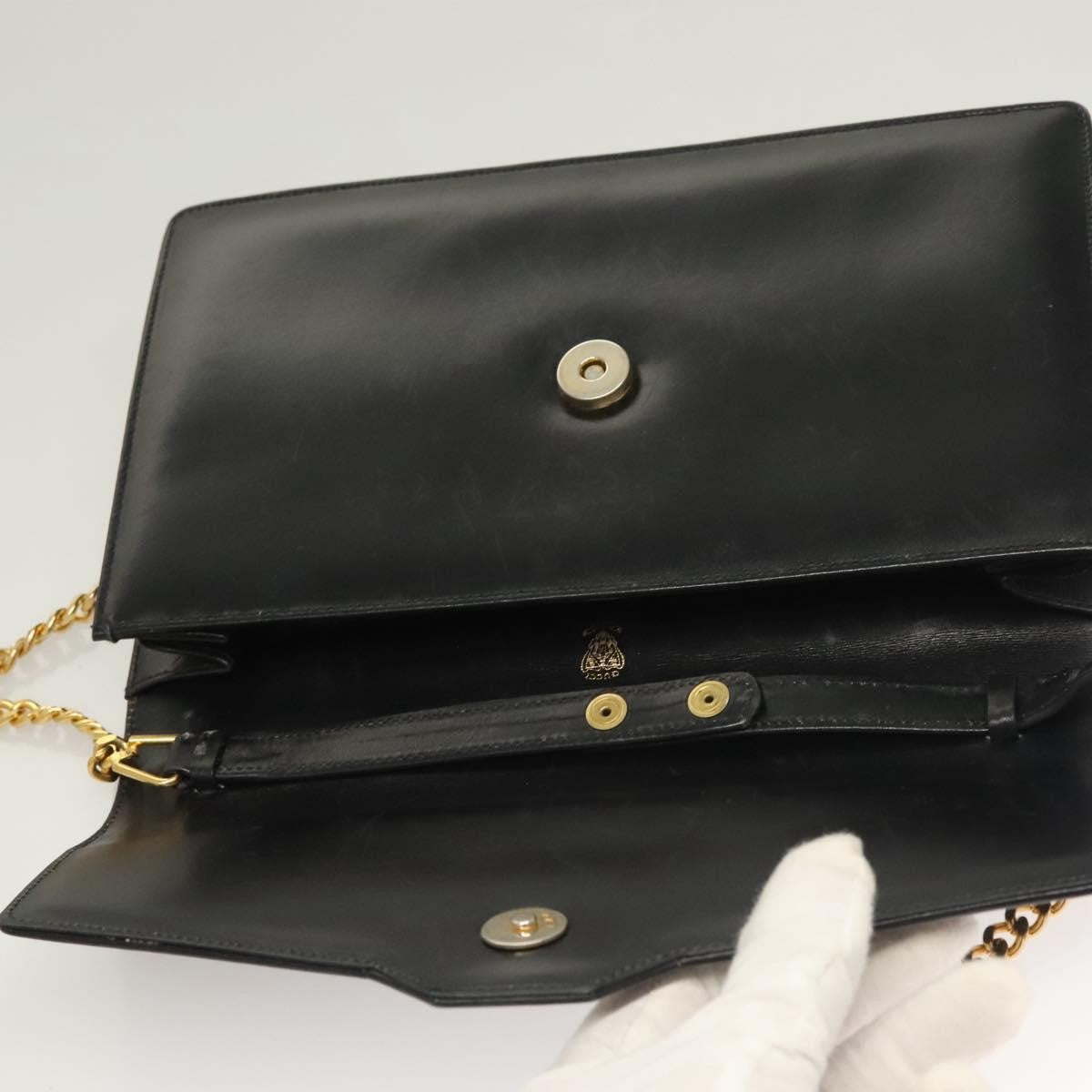 Gucci GUCCI Chain Shoulder Bag Leather Black Gold Authentic ep9431