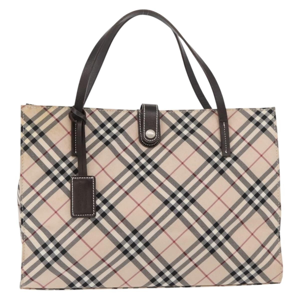 Burberry BURBERRY Nova Check Blue Label Hand Bag Nylon Beige Silver Authentic bs34396
