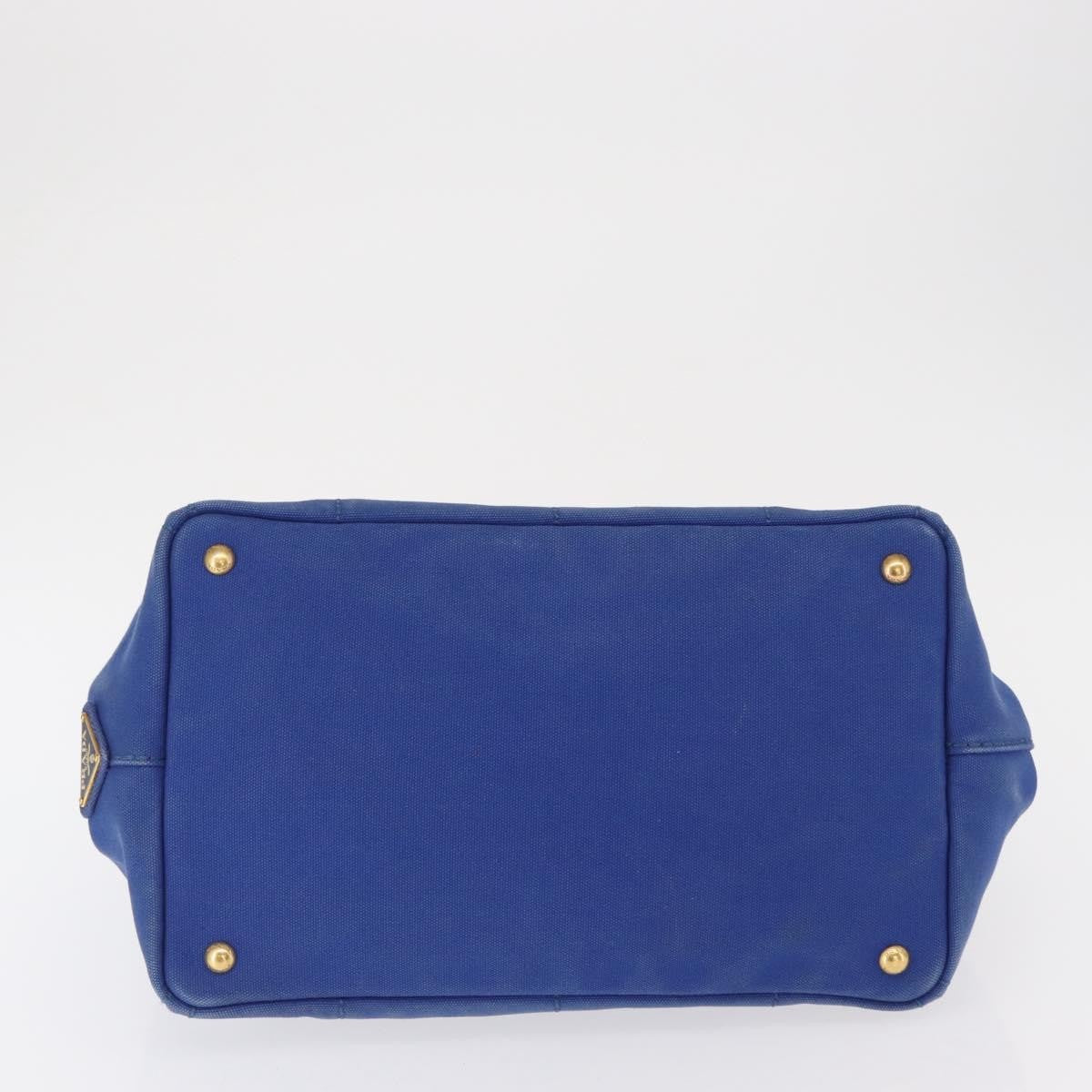 Prada PRADA Canapa MM Hand Bag Canvas Blue Gold Authentic 162140