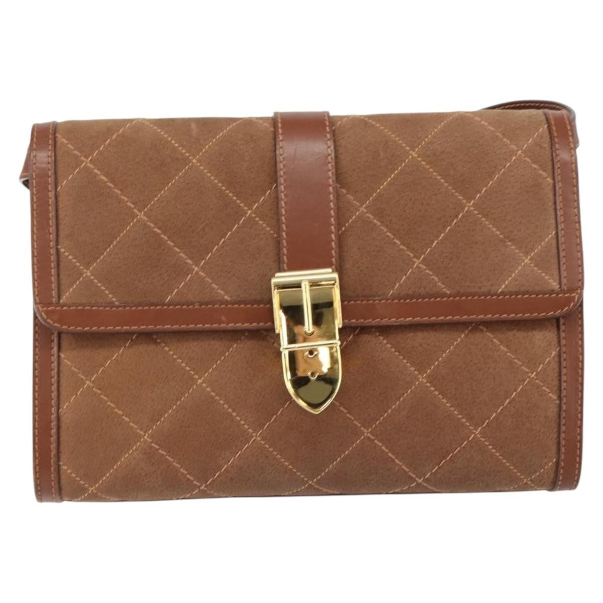 Gucci GUCCI Shoulder Bag Suede Leather Brown Gold Authentic 146416