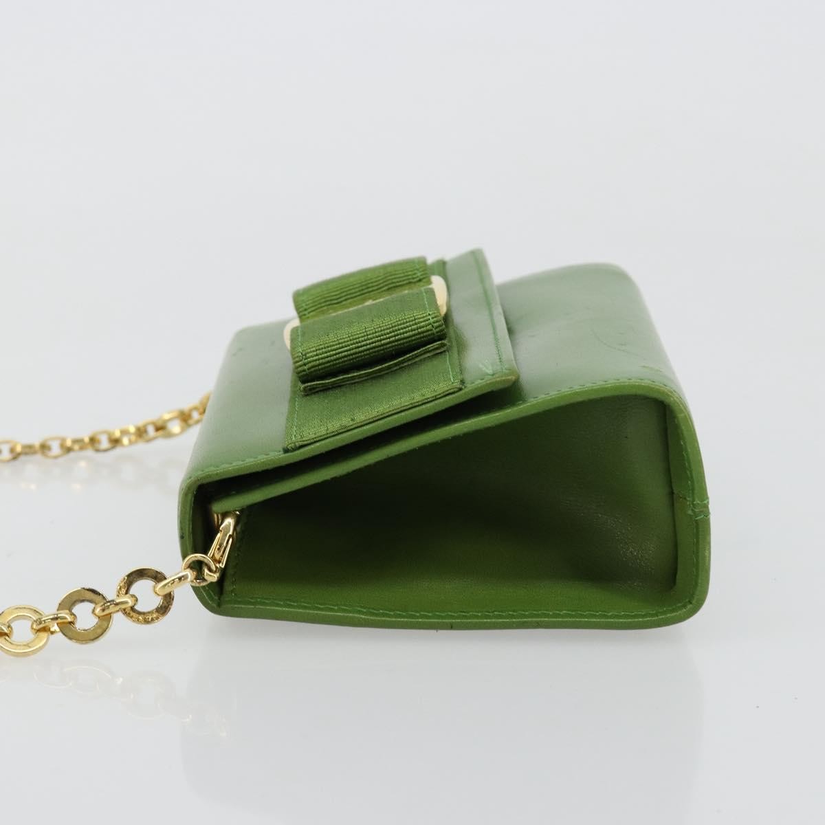 Salvatore Ferragamo Salvatore Ferragamo Vara Ribbon Chain Bag Leather Green Gold Authentic BA12890