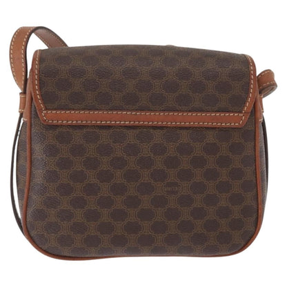 Celine CELINE Macadam Canvas Shoulder Bag PVC Leather Brown Gold Authentic BA9074