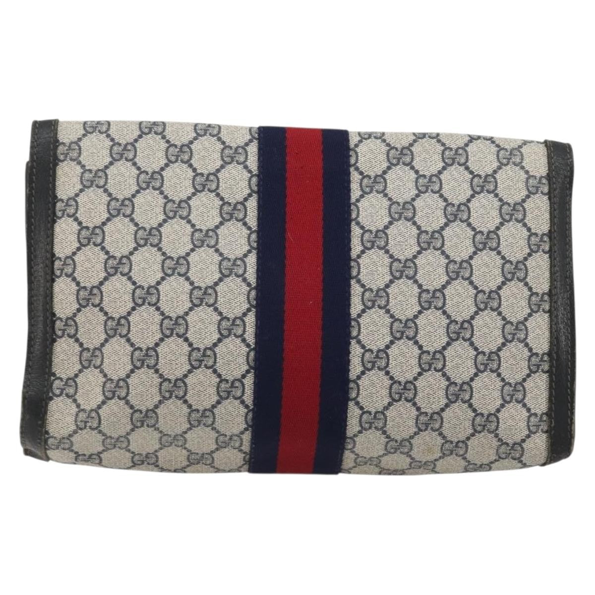 Gucci GUCCI GG Supreme Sherry Line Clutch Bag PVC Navy Gold 41 014 3087 Authentic YKZ1523