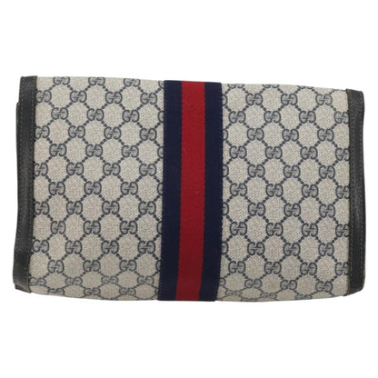 Gucci GUCCI GG Supreme Sherry Line Clutch Bag PVC Navy Gold 41 014 3087 Authentic YKZ1523