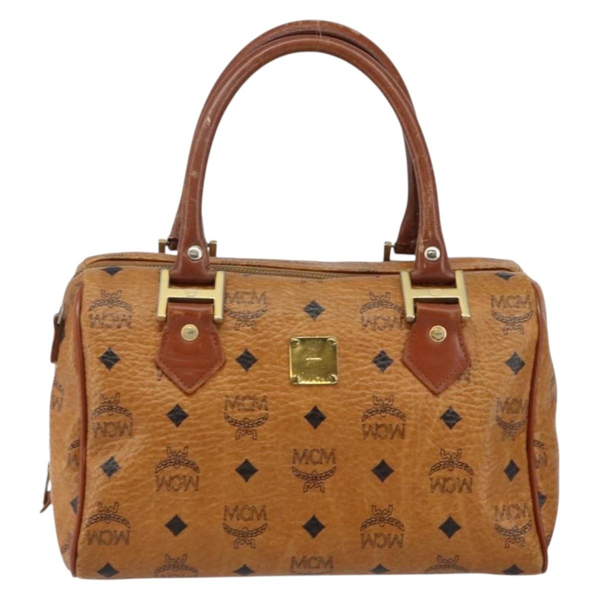 MCM MCM Logogram Vicetos Boston Bag PVC Leather Brown Gold Authentic gh904
