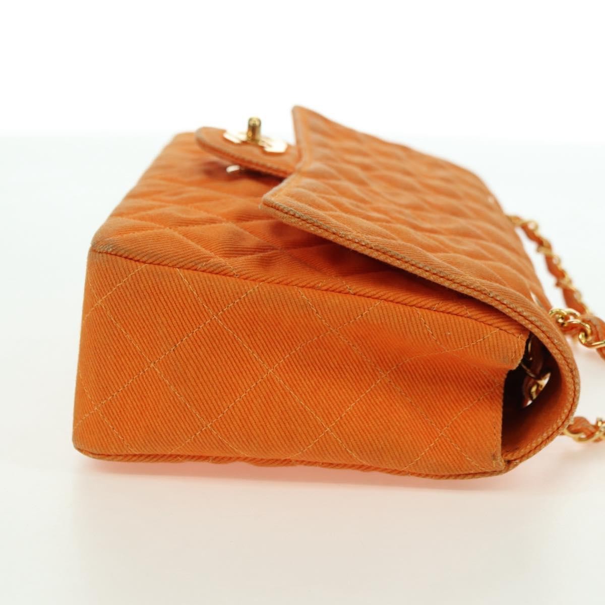 Chanel CHANEL Matelasse 25 Chain Shoulder Bag Corduroy Orange Gold CC Authentic 179800V