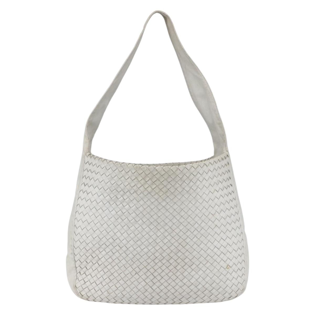 BOTTEGAVENETA BOTTEGAVENETA BOTTEGA VENETA INTRECCIATO Shoulder Bag Leather White Silver Authentic bs30958