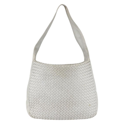 BOTTEGAVENETA BOTTEGAVENETA BOTTEGA VENETA INTRECCIATO Shoulder Bag Leather White Silver Authentic bs30958
