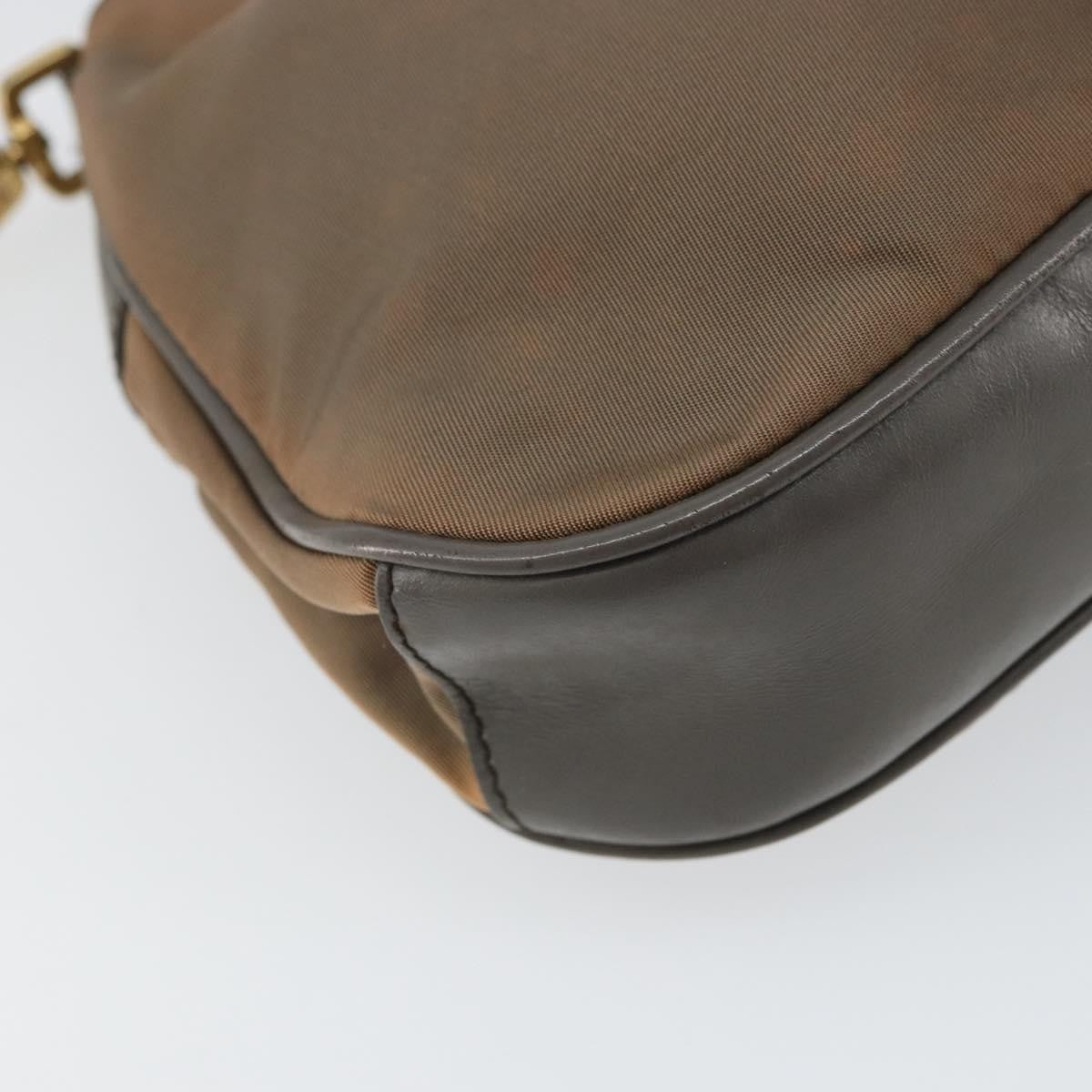 Prada PRADA Hand Bag Nylon Leather Gold Brown Authentic mr1761