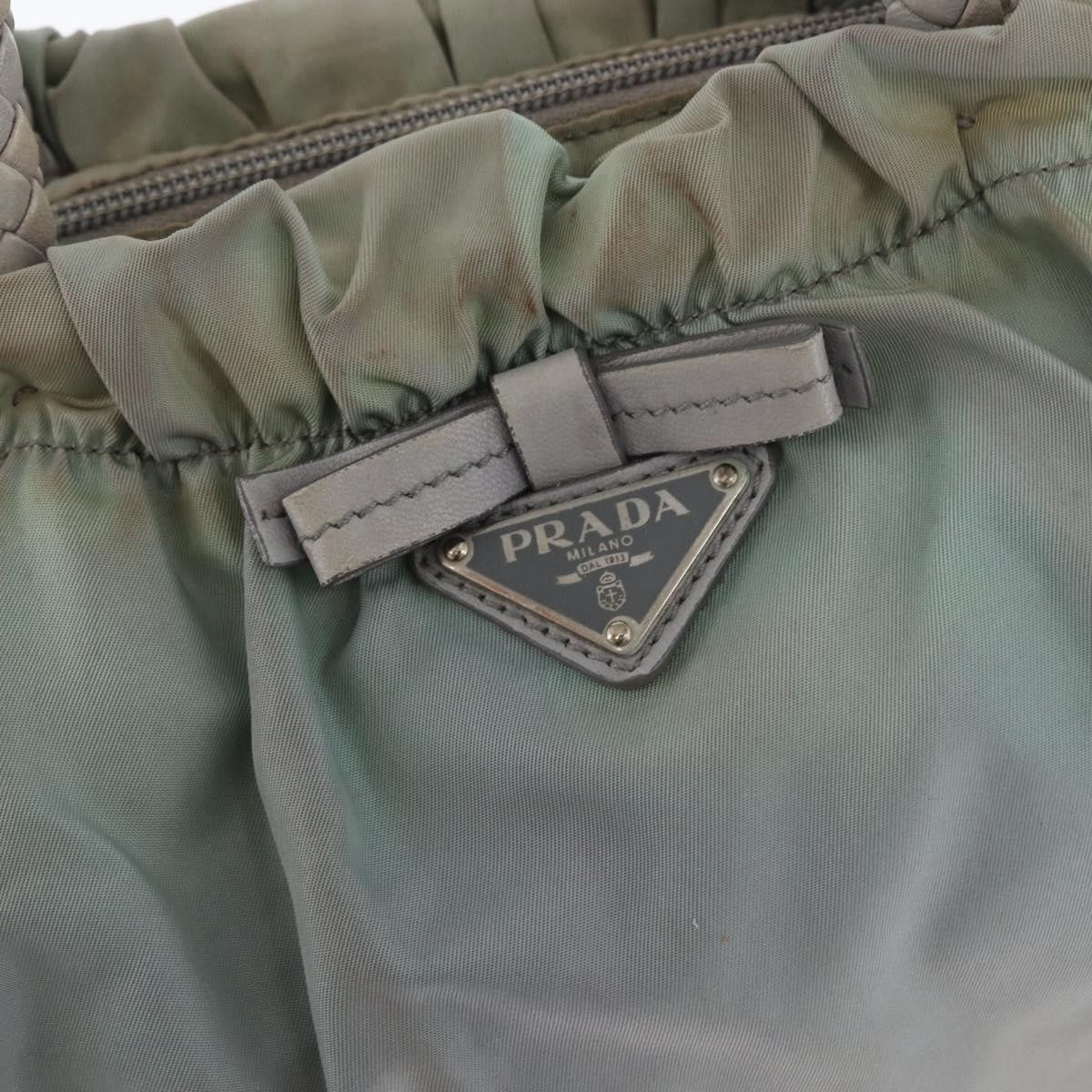Prada PRADA Hand Bag Nylon 2way Green Silver Authentic YKZ274