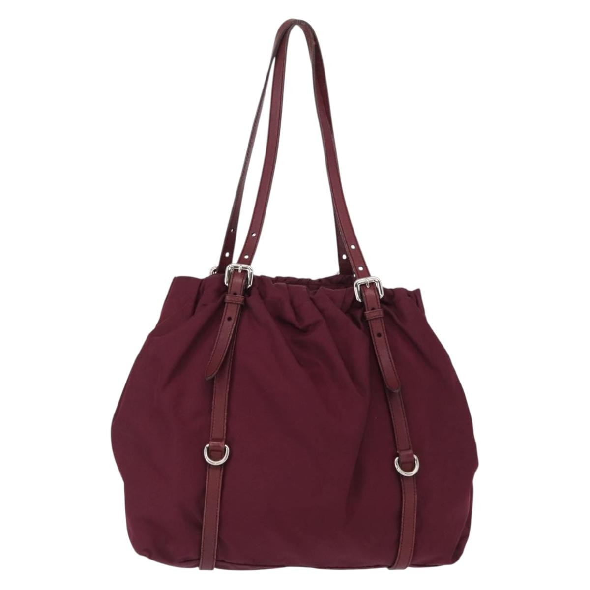 Prada PRADA Tote Bag Nylon Bordeaux Gold Authentic ep12877
