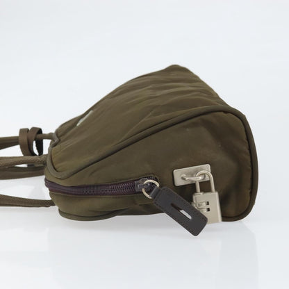 Prada PRADA Hand Bag Nylon Khaki Silver Authentic BA10374