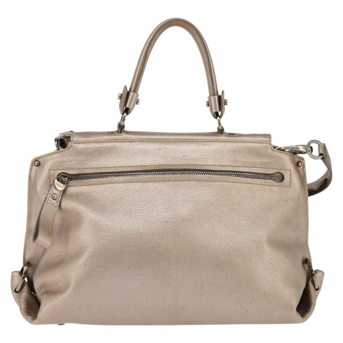 Salvatore Ferragamo Salvatore Ferragamo Gancini Hand Bag Leather 2way Beige Gold Authentic BA5964