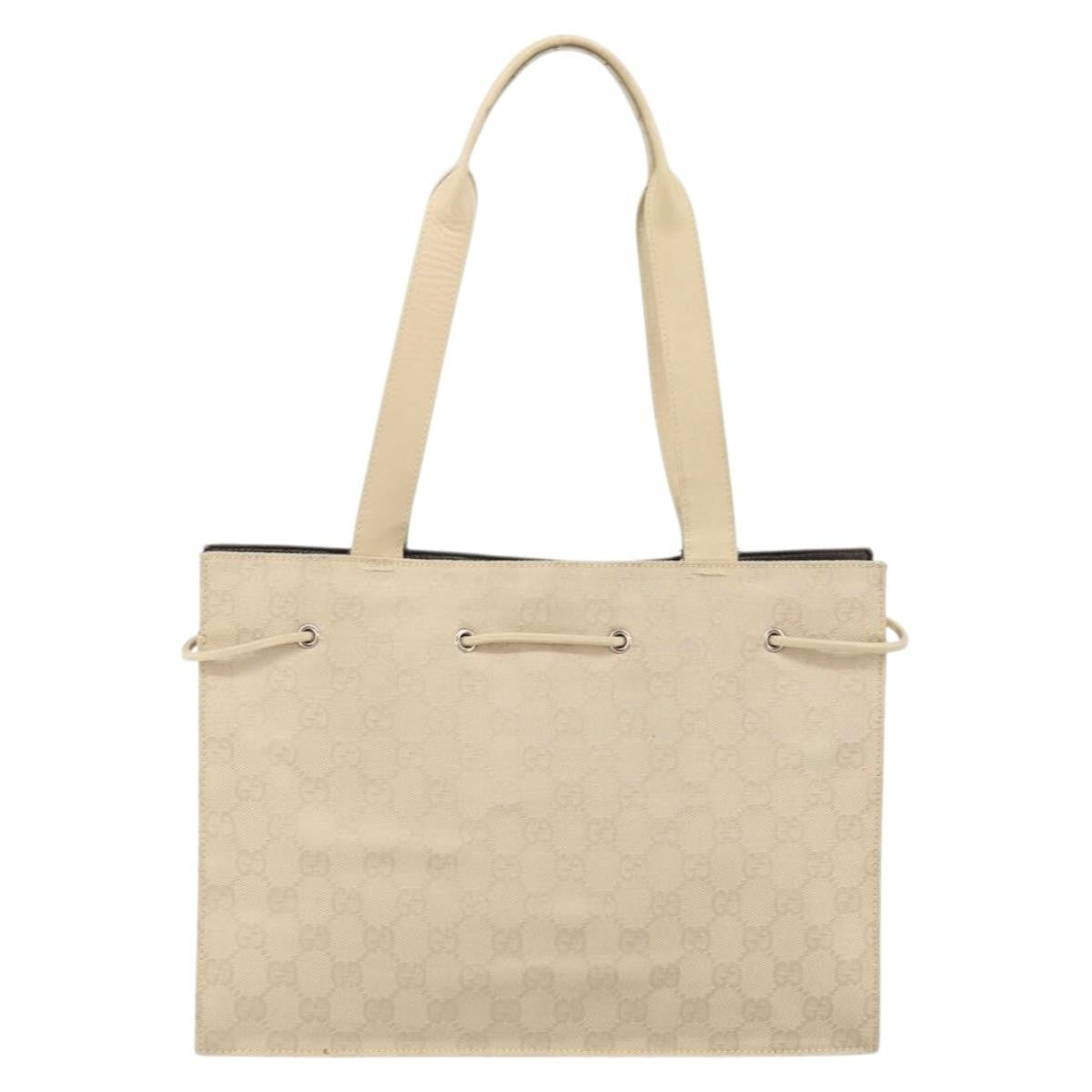 Gucci GUCCI GG Canvas Tote Bag Beige Silver 002 1053 Authentic 170373