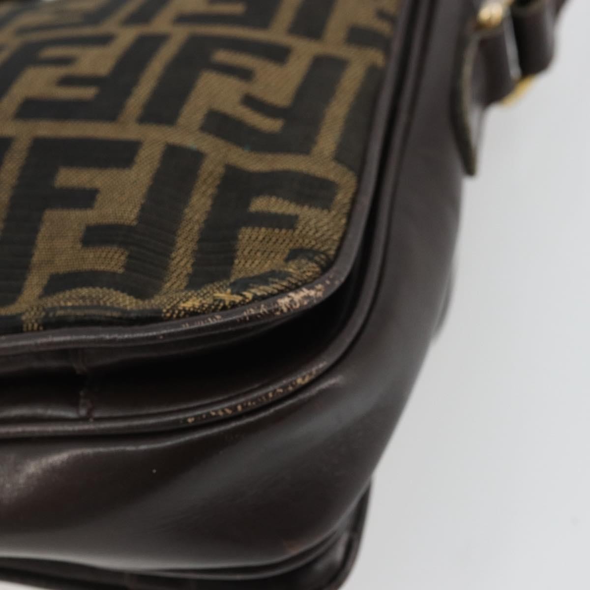 Fendi FENDI Zucca Canvas Shoulder Bag Black Brown Authentic YKZ1111