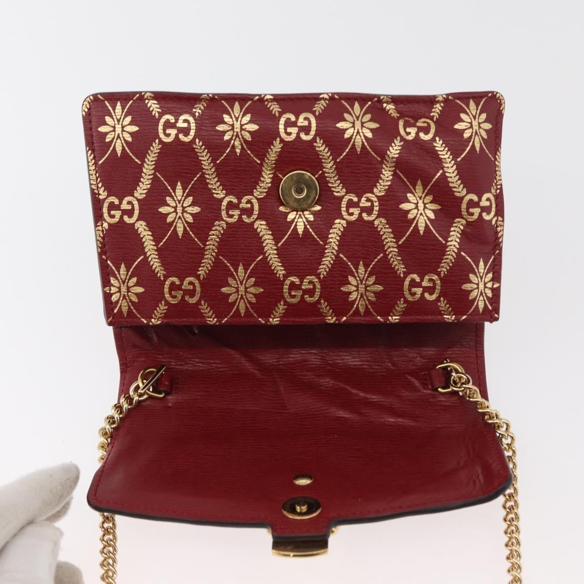 Gucci GUCCI GG Canvas Sylvie Sherry Line Chain Bag Leather Red 494646 Authentic BAZ806A
