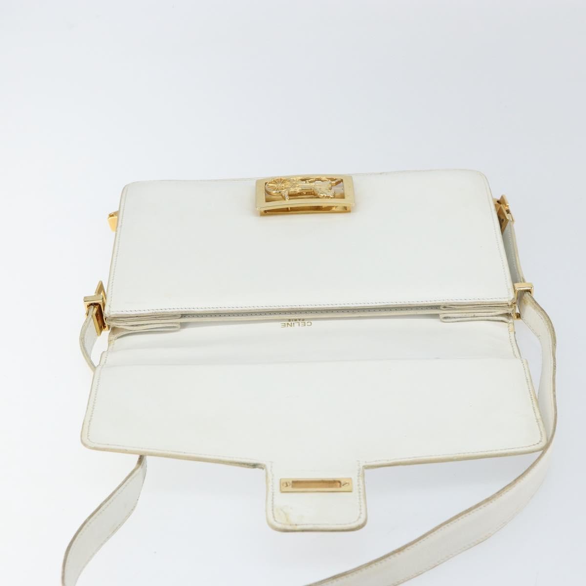 Celine CELINE Shoulder Bag Leather White Gold Authentic 156322