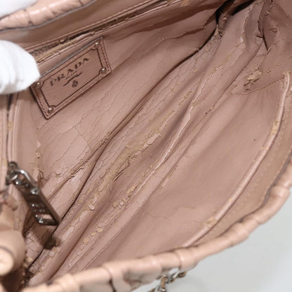 Prada PRADA Chain Shoulder Bag Leather Beige Silver Authentic BSZ397