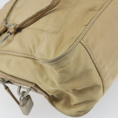 Prada PRADA Hand Bag Nylon Beige Silver Authentic 166752