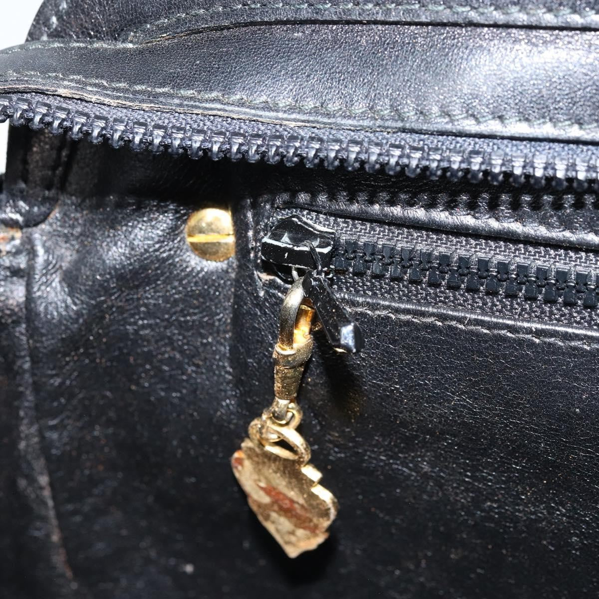 Gucci GUCCI Hand Bag Leather Black Gold Authentic BSZ350