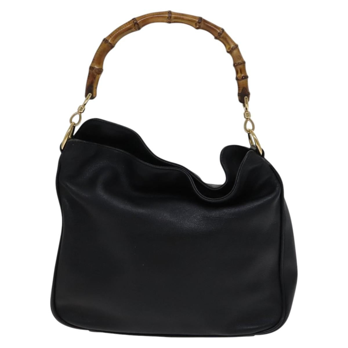 Gucci GUCCI Bamboo Hand Bag Leather 2way Black 001 1638 Authentic 114458