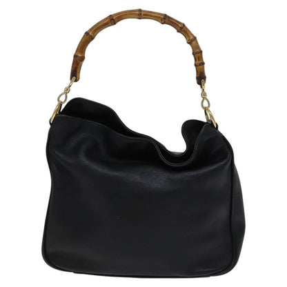 Gucci GUCCI Bamboo Hand Bag Leather 2way Black 001 1638 Authentic 114458