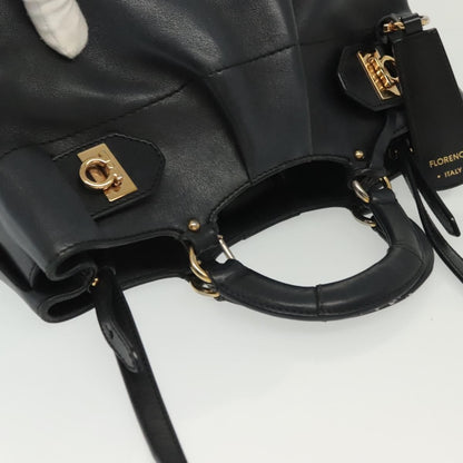 Salvatore Ferragamo Salvatore Ferragamo Gancini Hand Bag Leather 2way Navy Gold Authentic 141427