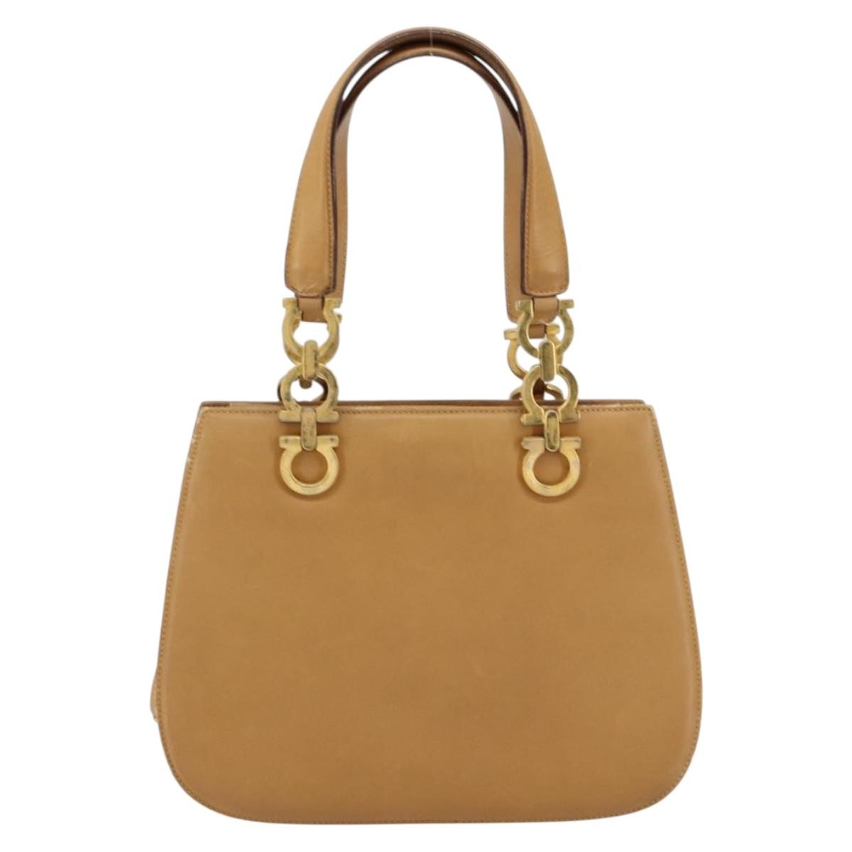 Salvatore Ferragamo Salvatore Ferragamo Gancini Hand Bag Leather Beige Gold Authentic 154675