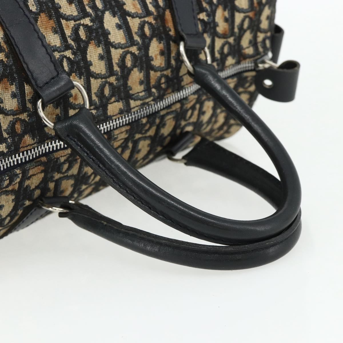 Dior Christian Dior Trotter Canvas Boston Bag Navy Silver Authentic 175415