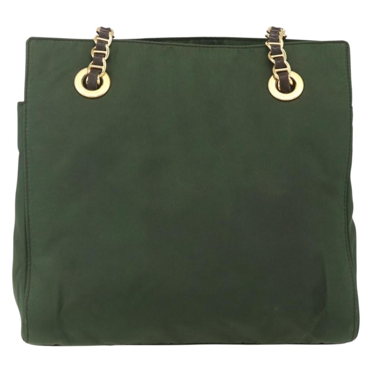 Prada PRADA Chain Shoulder Bag Nylon Green Gold Authentic 159258