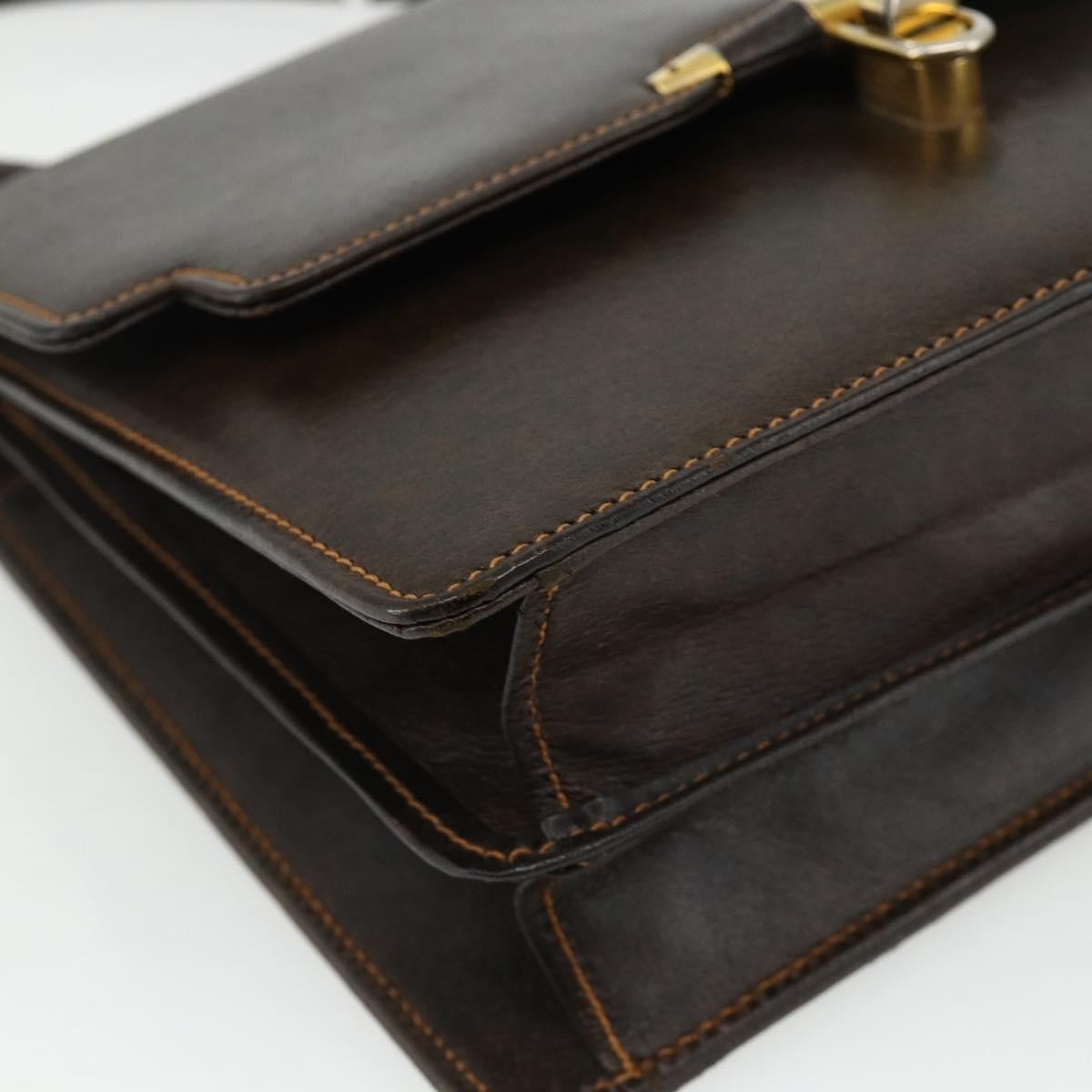 Gucci GUCCI Hand Bag Leather Brown Gold Authentic ep14250