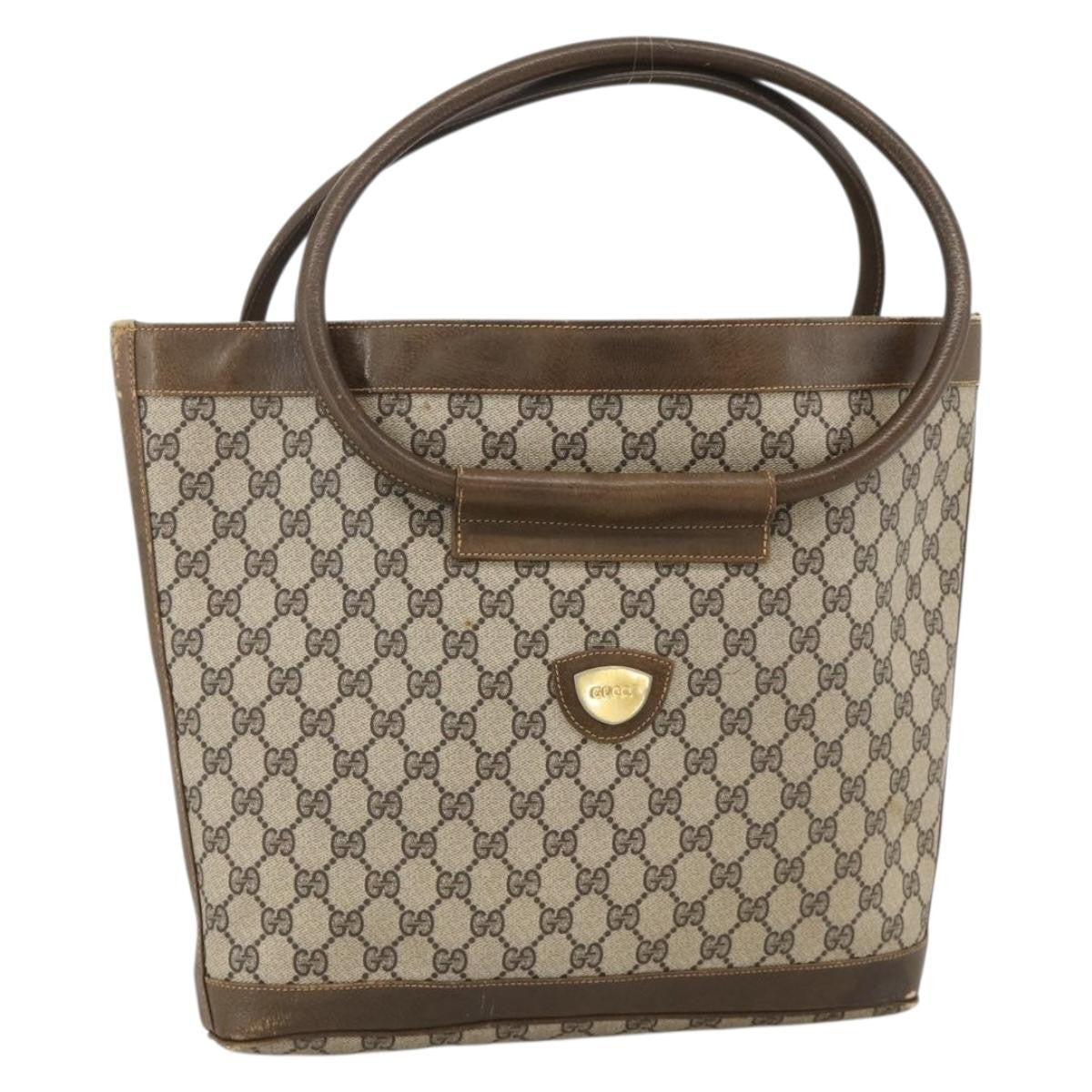 Gucci GUCCI GG Supreme Shoulder Bag PVC Beige Gold Authentic bs34284