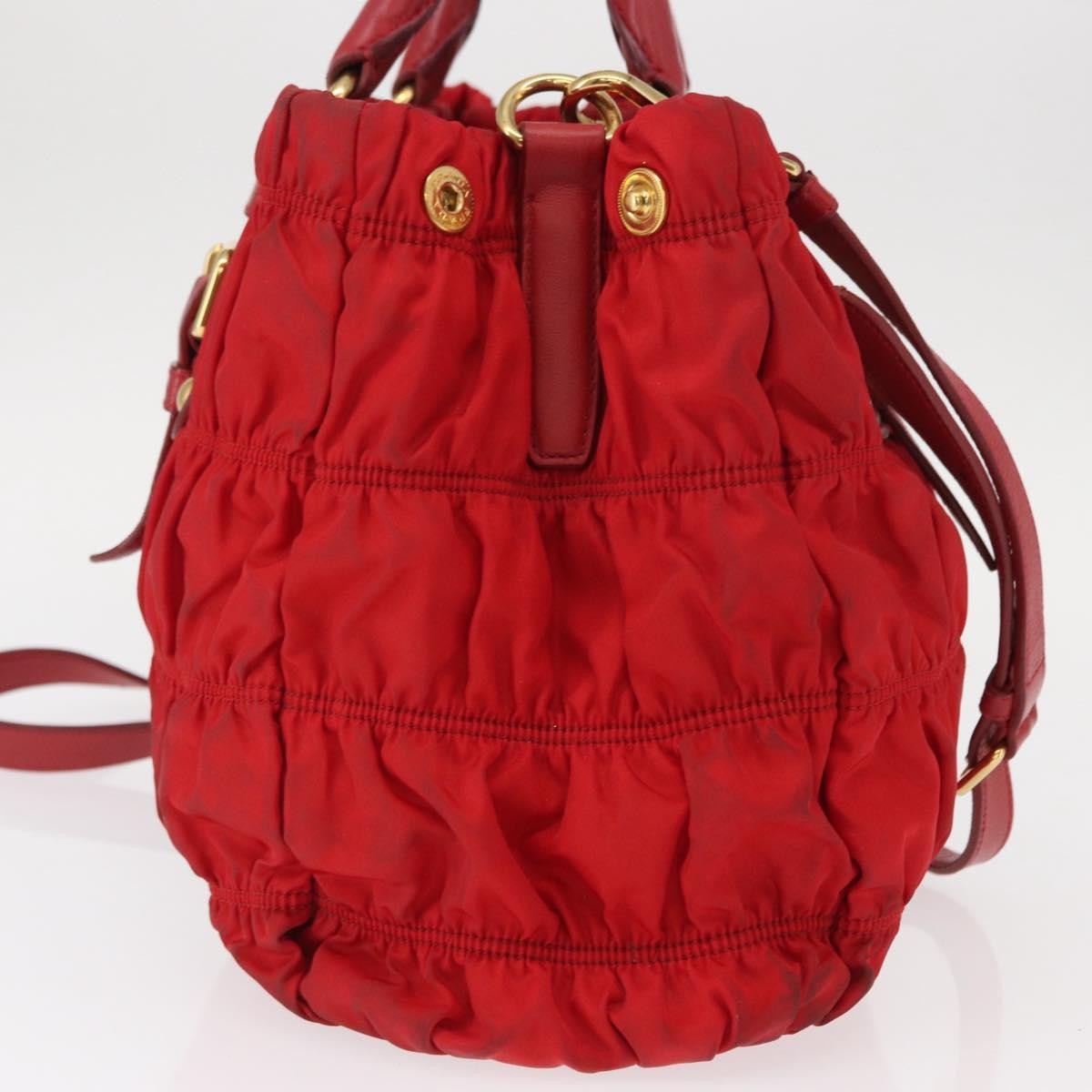 Prada PRADA Hand Bag Nylon Leather 2way Red Gold Authentic 155077