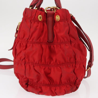 Prada PRADA Hand Bag Nylon Leather 2way Red Gold Authentic 155077