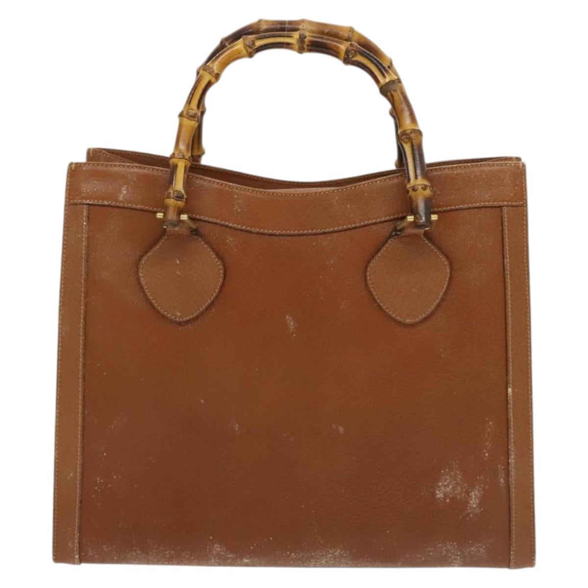Gucci GUCCI Bamboo Hand Bag Leather Brown Gold Authentic ep9697