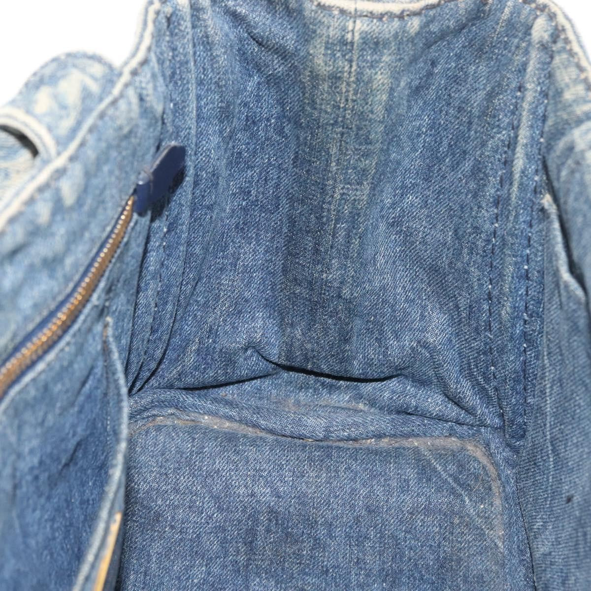 Prada PRADA Canapa PM Hand Bag Denim Blue Gold Authentic bs34435