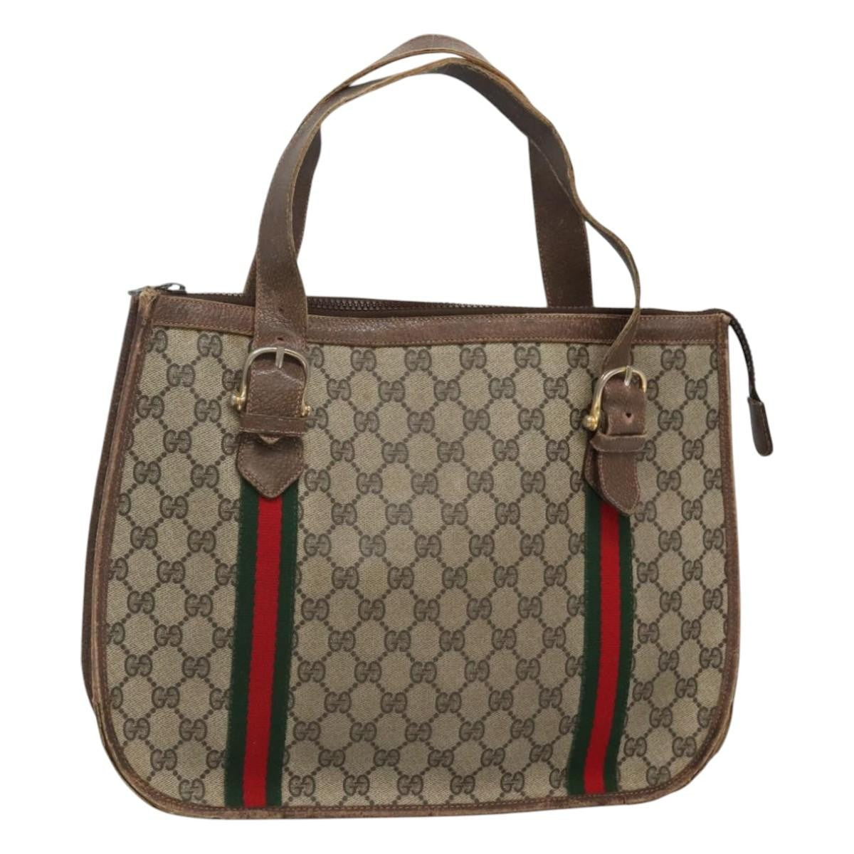 Gucci GUCCI GG Supreme Web Sherry Line Hand Bag PVC Beige Gold Authentic ar13384