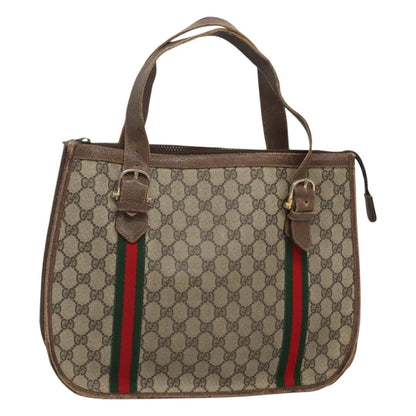 Gucci GUCCI GG Supreme Web Sherry Line Hand Bag PVC Beige Gold Authentic ar13384