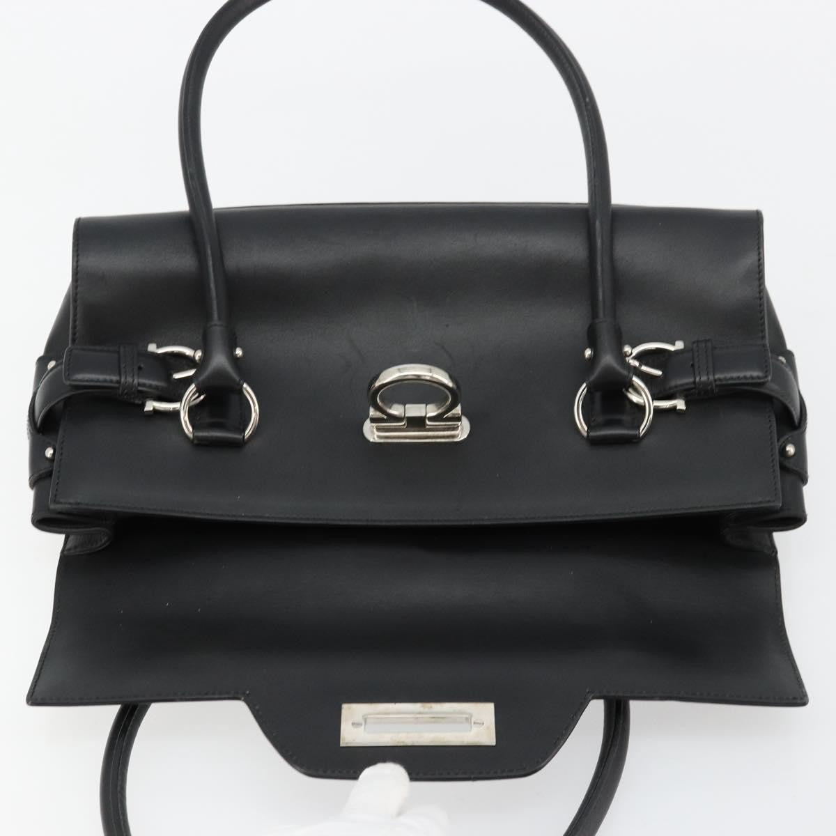 Salvatore Ferragamo Salvatore Ferragamo Gancini Hand Bag Leather Black Silver Authentic 180592