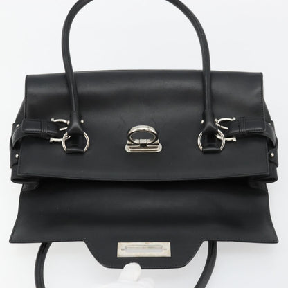 Salvatore Ferragamo Salvatore Ferragamo Gancini Hand Bag Leather Black Silver Authentic 180592